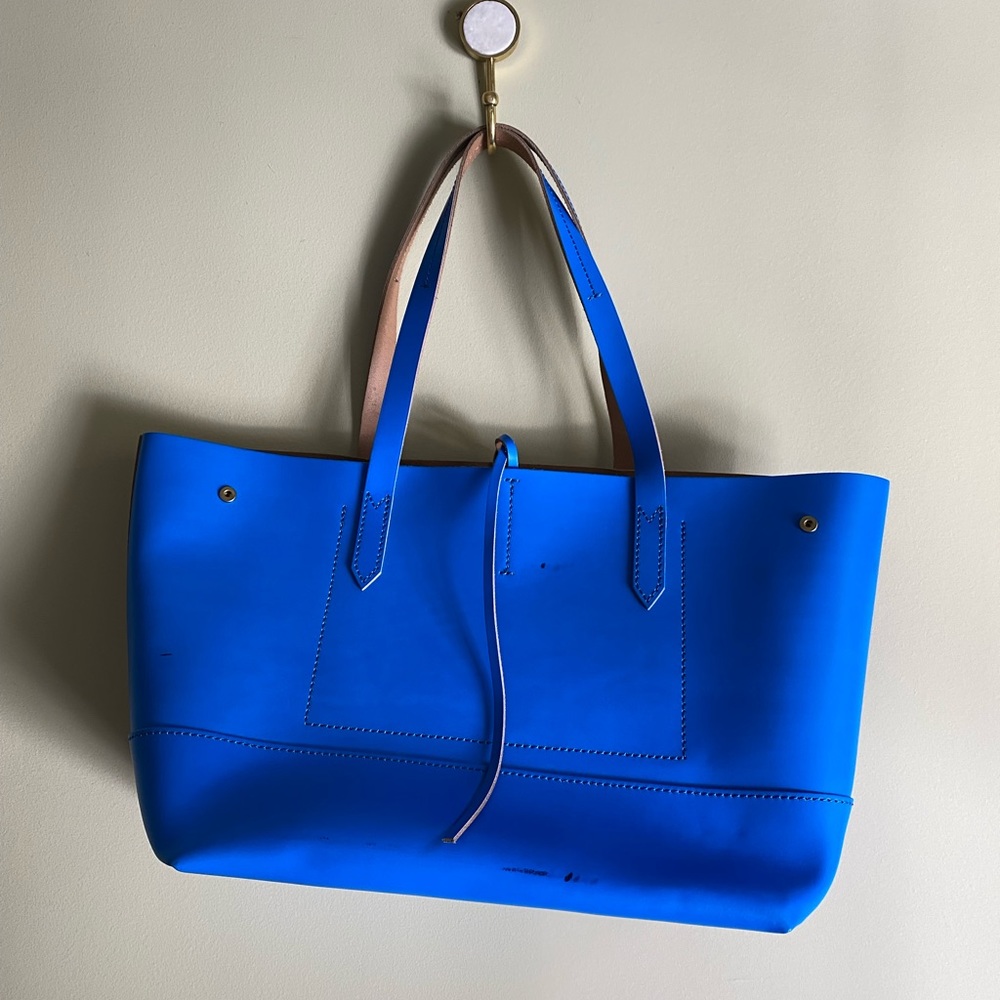 J. Crew Bright Blue Leather Tote Bag
